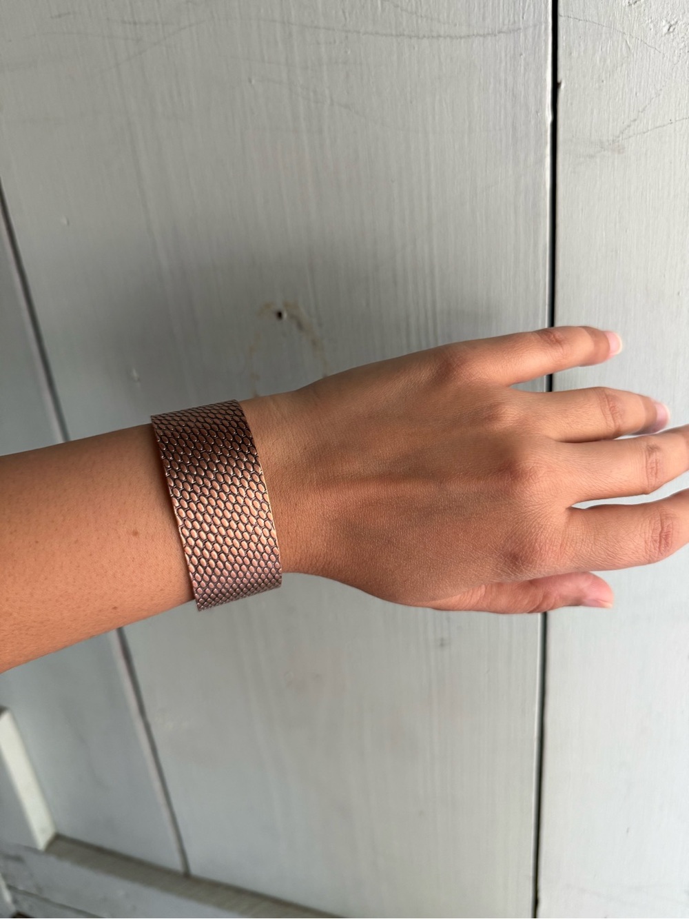 Unisex Textured Metal Cuff Bracelet - Copper